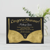 Lingerie Bridal Shower Invitation Gold Glam Kaart (Staand voorkant)