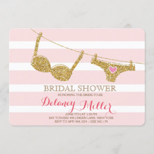 Lingerie Bridal Shower Invitation Pink & Gold Kaart
