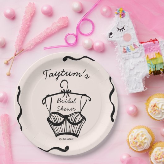 Lingerie bruids douche gegolfde rand schets papieren bordje (Feest)