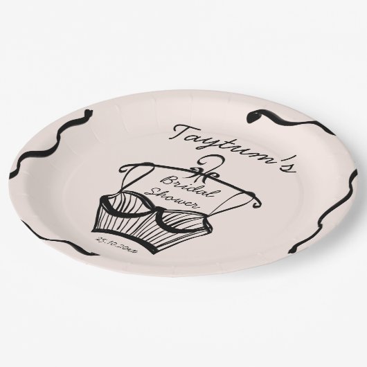 Lingerie bruids douche gegolfde rand schets papieren bordje (Gekanteld)