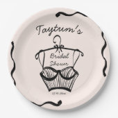 Lingerie bruids douche gegolfde rand schets papieren bordje (Voorkant)