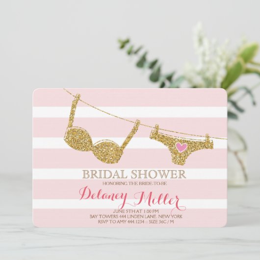 Lingerie Bruids Douche Uitnodiging Roze & Goud (Staand voorkant)