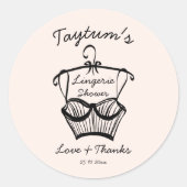 Lingerie bruidsdouche golvende rand schets ronde sticker (Voorkant)