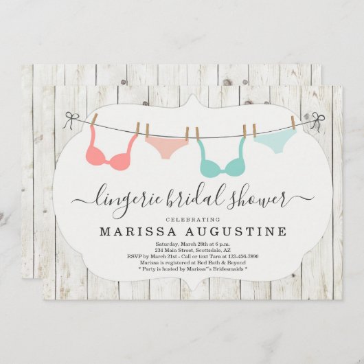 Lingerie Bruidsfeest Borrel - Rustieke Waslijn Kaart (Voorkant / Achterkant)
