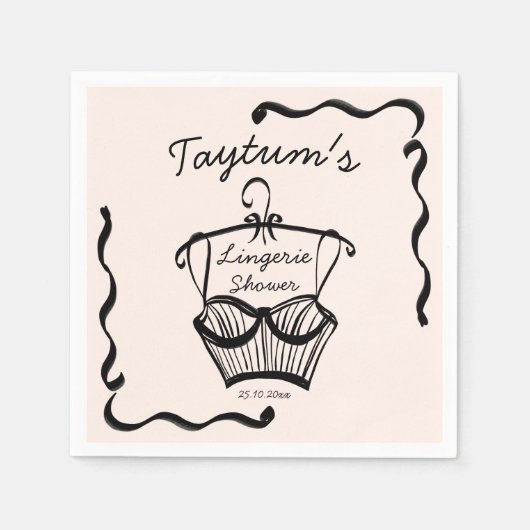 Lingerie bruidsshower golvende rand schets servet (Voorkant)