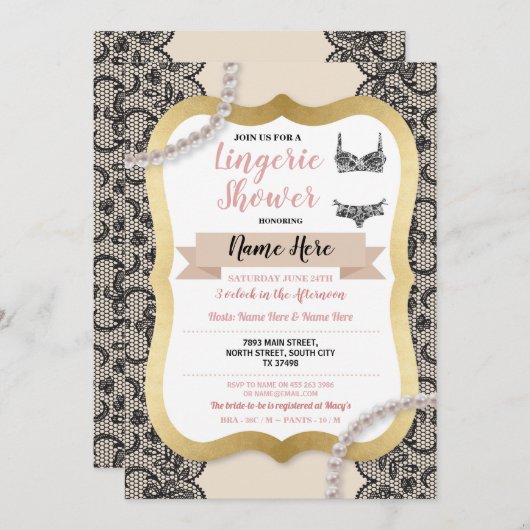 Lingerie Bruiloft Goud Crème Kant BH Parels Kaart (Voorkant / Achterkant)