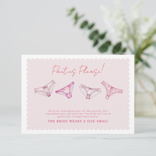 Lingerie Douche Bachelorette Panty Game Kaart (Staand voorkant)