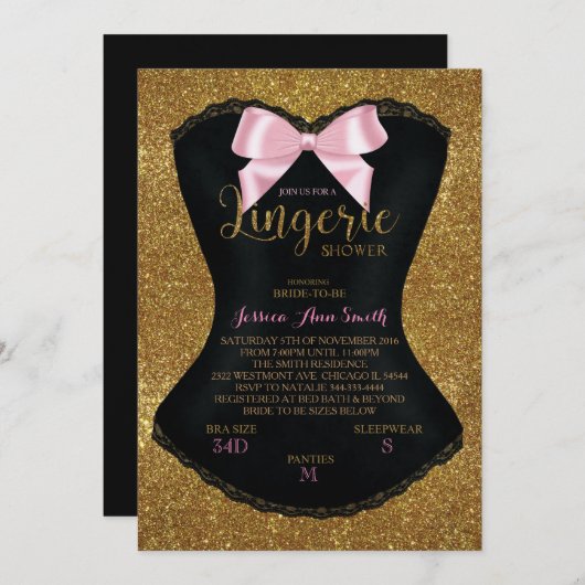 Lingerie douche bachelorette uitnodiging goud (Voorkant / Achterkant)