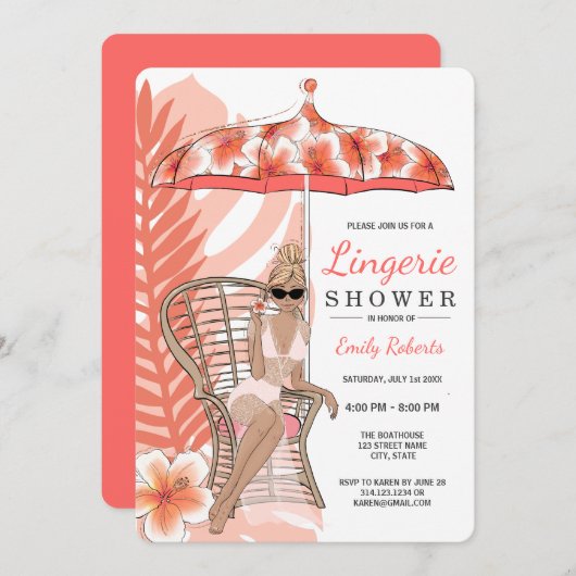 Lingerie Douche Blonde Bruid Kaart (Voorkant / Achterkant)