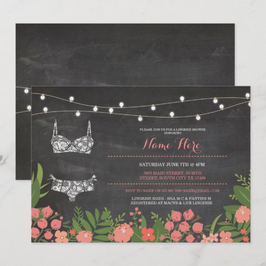Lingerie Douche Bruids Bachelorette Koraal Uitnodi Kaart (Voorkant / Achterkant)