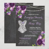 Lingerie Douche Bruids Paarse Krijt Bloemen Uitnod Kaart (Voorkant / Achterkant)