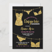 Lingerie Douche Bruids Party Goud Glitter Roze Kaart (Voorkant)