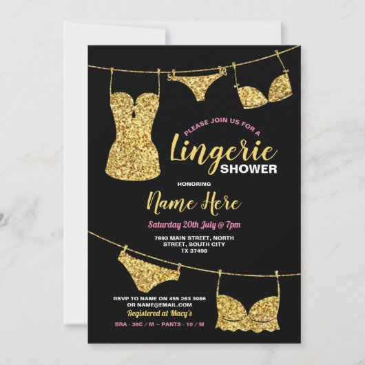 Lingerie Douche Bruids Party Goud Glitter Roze Kaart (Voorkant)