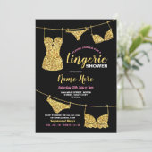 Lingerie Douche Bruids Party Goud Glitter Roze Kaart (Staand voorkant)