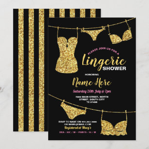 Lingerie Douche Bruids Party Goud Glitter Roze Kaart