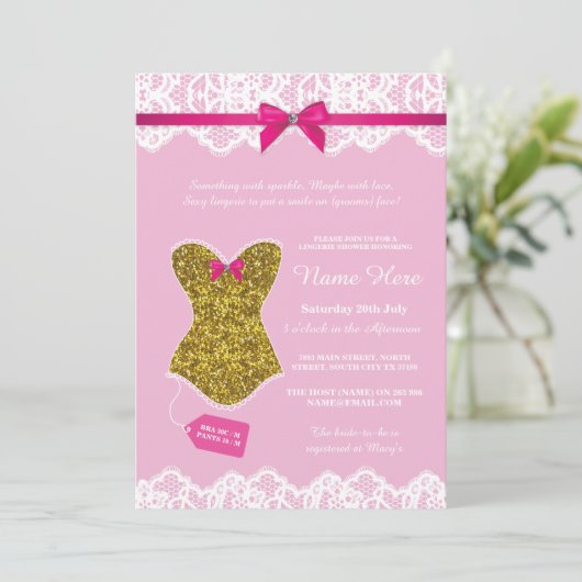 Lingerie Douche Bruids Party Goud Roze Corset Kaart (Staand voorkant)