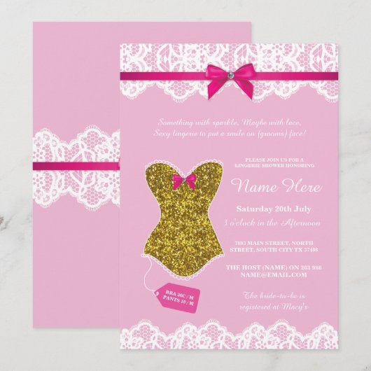 Lingerie Douche Bruids Party Goud Roze Corset Kaart (Voorkant / Achterkant)
