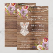 Lingerie Douche Bruids Party Hout Bloemen Uitnodig Kaart (Voorkant / Achterkant)