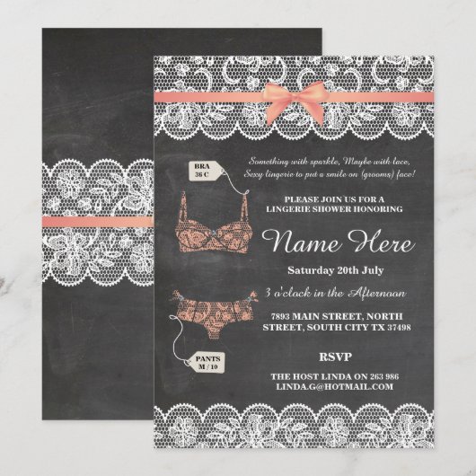 Lingerie Douche Bruids Party Koraal Kant Uitnodige Kaart (Voorkant / Achterkant)