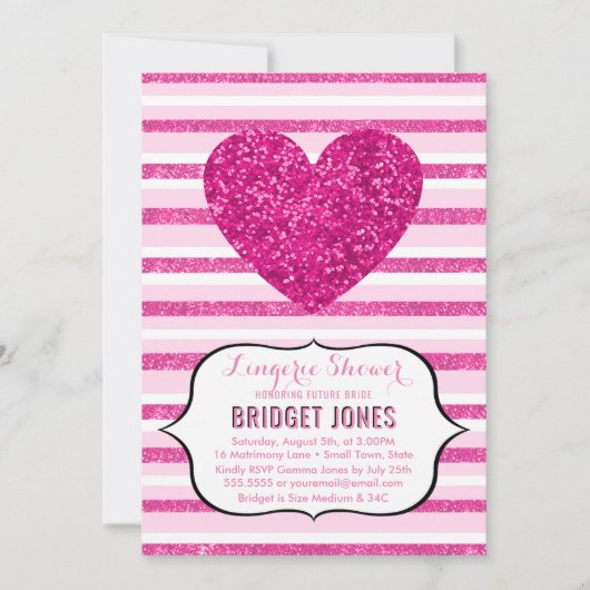Lingerie Douche Bruidsfeest Roze Glitter Hart Kaart (Voorkant)