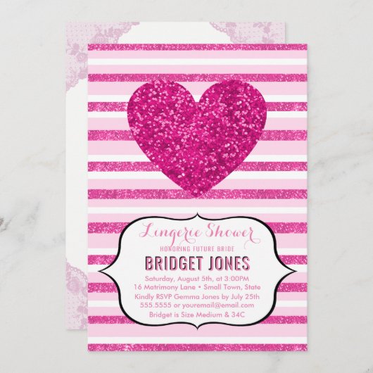 Lingerie Douche Bruidsfeest Roze Glitter Hart Kaart (Voorkant / Achterkant)