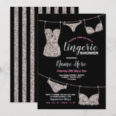 Lingerie Douche Bruidsfeest Zilver Glitter Roze Kaart (Voorkant / Achterkant)