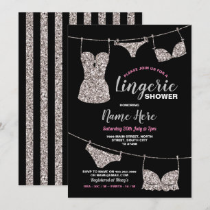 Lingerie Douche Bruidsfeest Zilver Glitter Roze Kaart