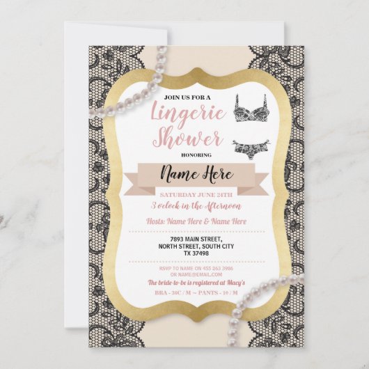 Lingerie Douche Goud Crème Kant BH Parels Kaart (Voorkant)