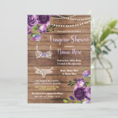 Lingerie Douche Hout Paarse Bloemen Uitnodiging (Staand voorkant)