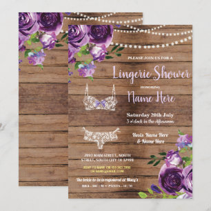 Lingerie Douche Hout Paarse Bloemen Uitnodiging