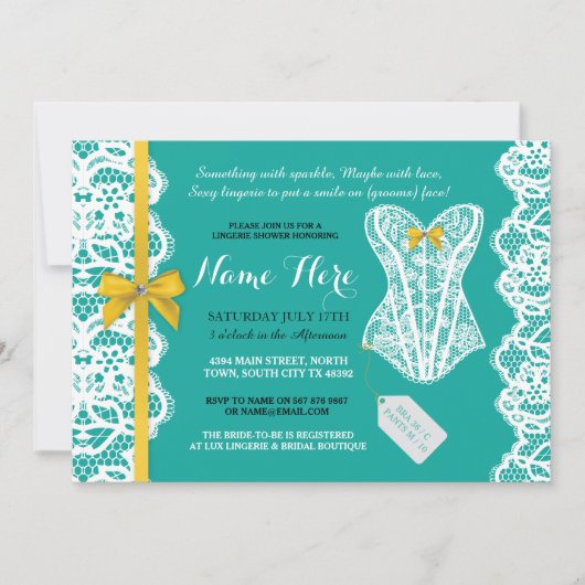 Lingerie Douche Nodig Blauwgroen Gouden Bruids Par Kaart (Voorkant)