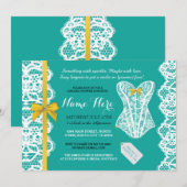 Lingerie Douche Nodig Blauwgroen Gouden Bruids Par Kaart (Voorkant / Achterkant)