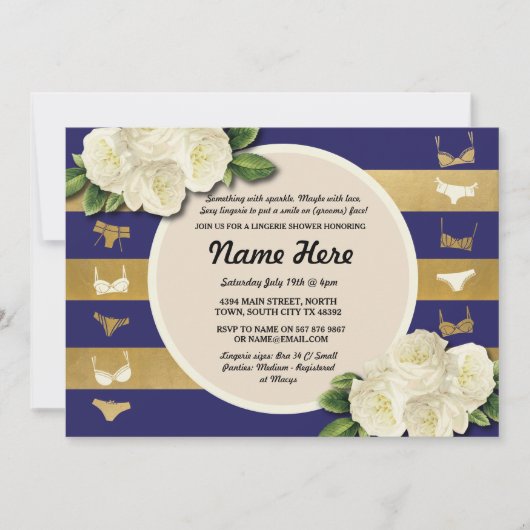 Lingerie Douche Nodig Navy Stripes Bruidsfeest uit Kaart (Voorkant)