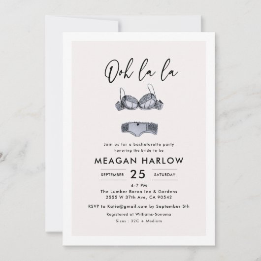 Lingerie Douche Ooh La La Bachelorette Party Kaart (Voorkant)