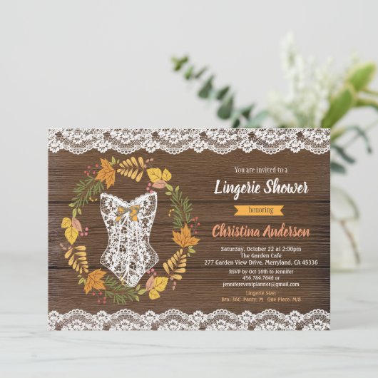 Lingerie douche uitnodiging herfst herfst krans (Staand voorkant)