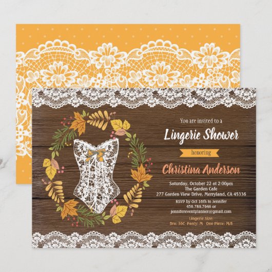 Lingerie douche uitnodiging herfst herfst krans (Voorkant / Achterkant)