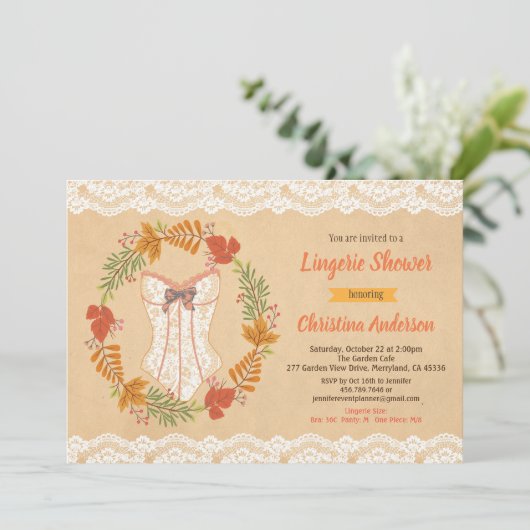 Lingerie Douche Uitnodiging Herfst herfst rustiek (Staand voorkant)