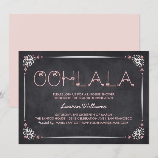 Lingerie Douche Uitnodigingen Chalkboard & Roze (Voorkant / Achterkant)