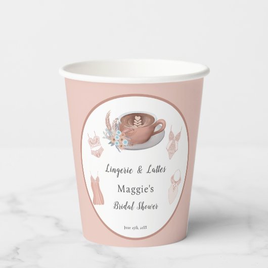 Lingerie & Lattes Vrijgezellenfeest Papieren Bekers (Achterkant)