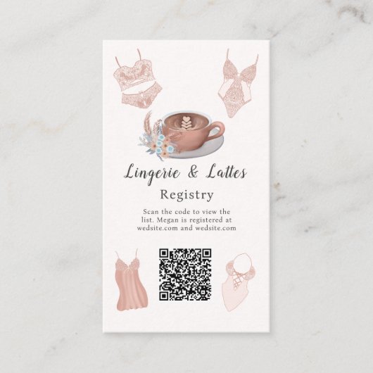 Lingerie & Lattes Vrijgezellenfeest Registry Informatiekaartje (Voorkant)