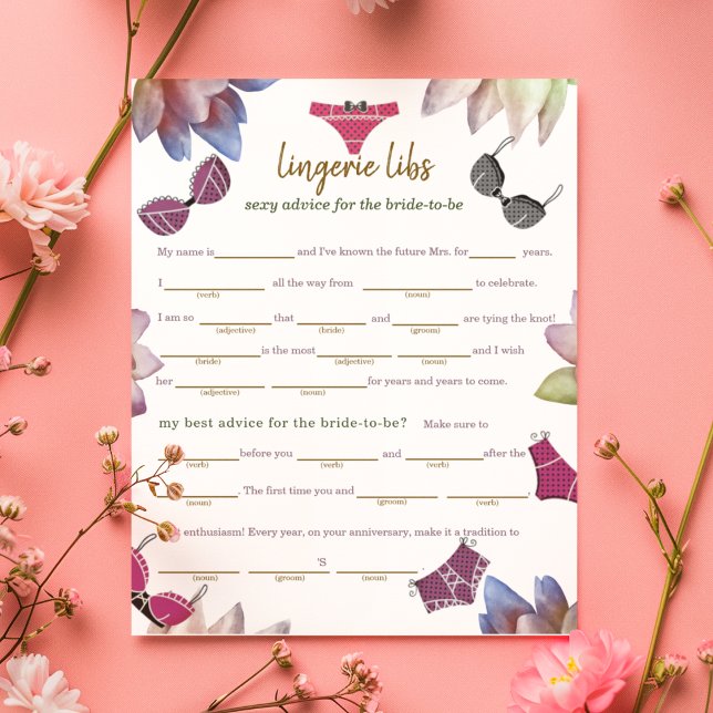 Lingerie Libs (advies aan bruid) Spel Papieren Bla (Entertain guests with this hilarious Lingerie Libs game — perfect for a lingerie or bridal shower.)