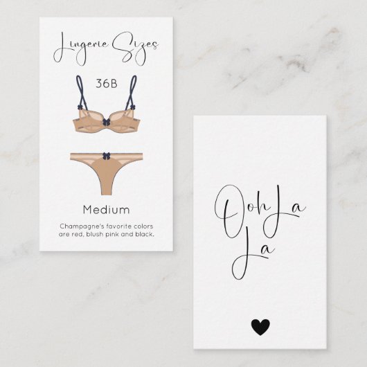Lingerie Maat Modern Vrijgezellenfeest Insert Kaar Informatiekaartje (Voorkant / Achterkant)