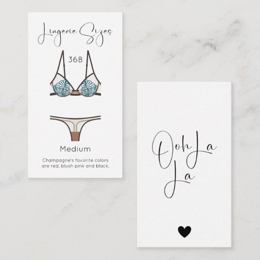 Lingerie Maat Modern Vrijgezellenfeest Insert Kaar Informatiekaartje (Voorkant / Achterkant)