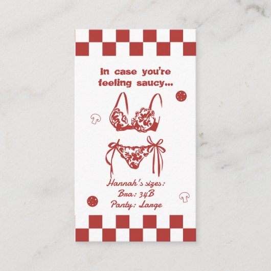 Lingerie Maat Pizza Bachelorette Weekendkaart Informatiekaartje (Voorkant)