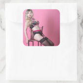 Lingerie-model Vierkante Sticker (Tas)