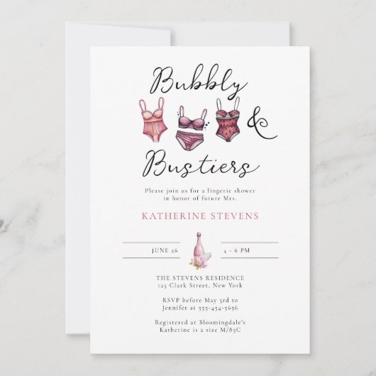 Lingerie Party Bubbly Bustiers Chic Vrijgezellenfe Kaart (Voorkant)
