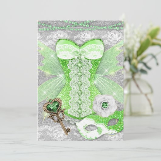 Lingerie Party GREEN Key Corset Mask Silver Kaart (Staand voorkant)