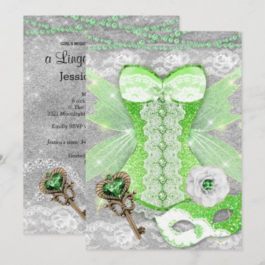 Lingerie Party GREEN Key Corset Mask Silver Kaart (Voorkant / Achterkant)