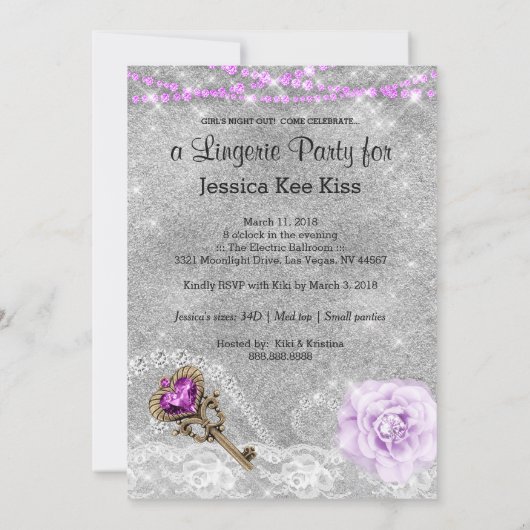 Lingerie Party Paarse Key Corset Mask Silver Kaart (Achterkant)