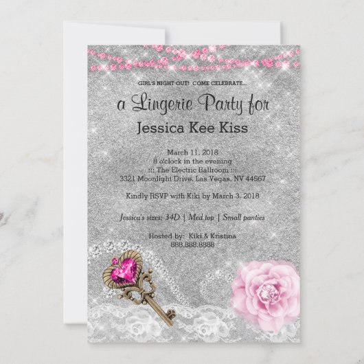 Lingerie Party PINK Key Corset Mask Zilver Kaart (Achterkant)